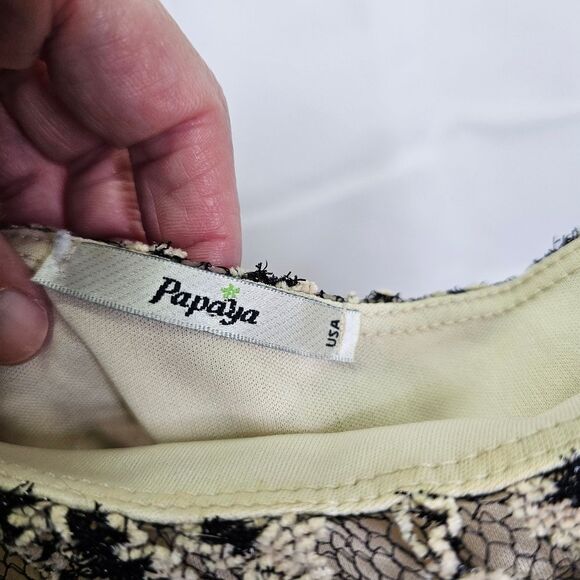 Papaya Black and Cream Lace One Shoulder Mini Bodycon Dress Size Small - Picture 6 of 8